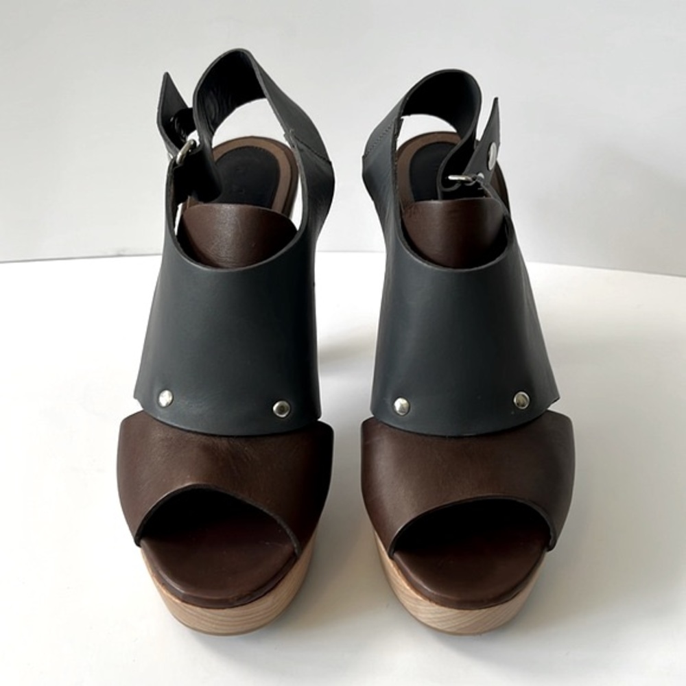 Marni Colorblock Leather Slingback Wood Platform Sandals, size: EU 40 US10
